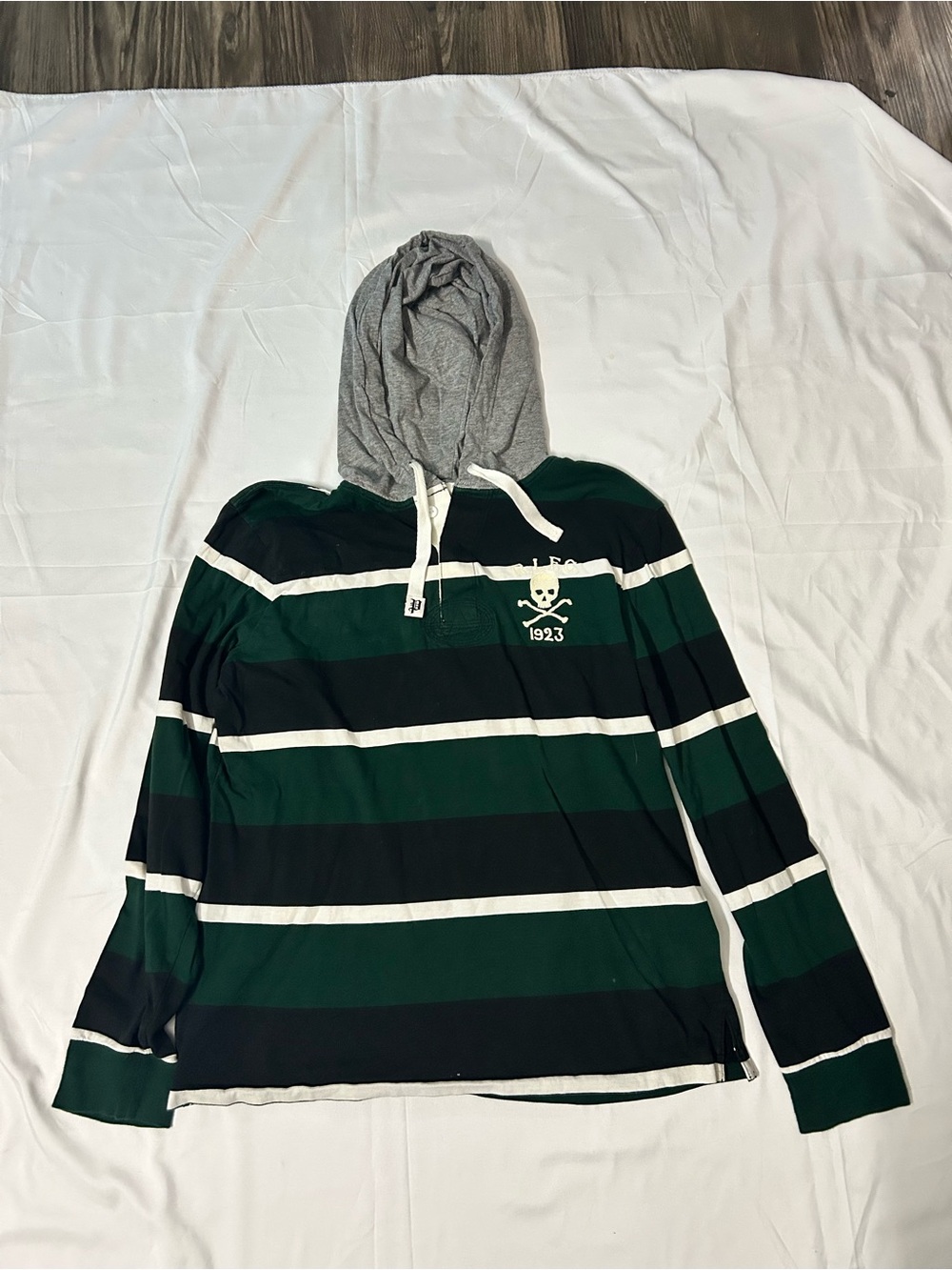 Polo Ralph Lauren Green, Black & White Striped Hooded Zip Sweater